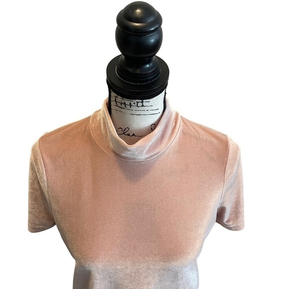 Madewell Velvet Mock neck tee Top Pink Size XSmall Blush Peach Party Workwear - Picture 2 of 9